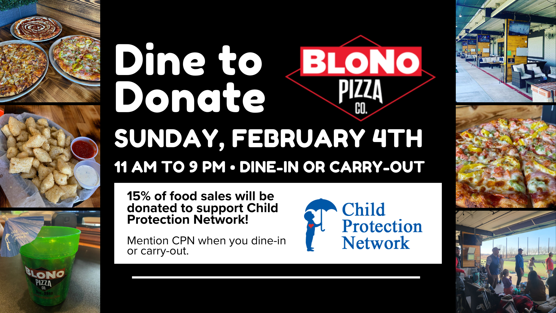 Dine to Donate at BloNo Pizza for Child Protection Network