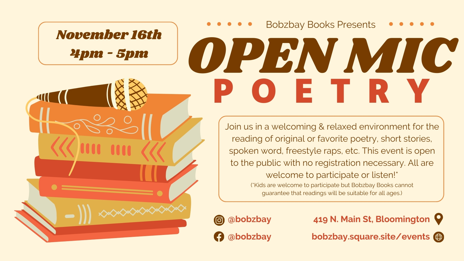 November Open Mic Poetry at Bobzbay Books