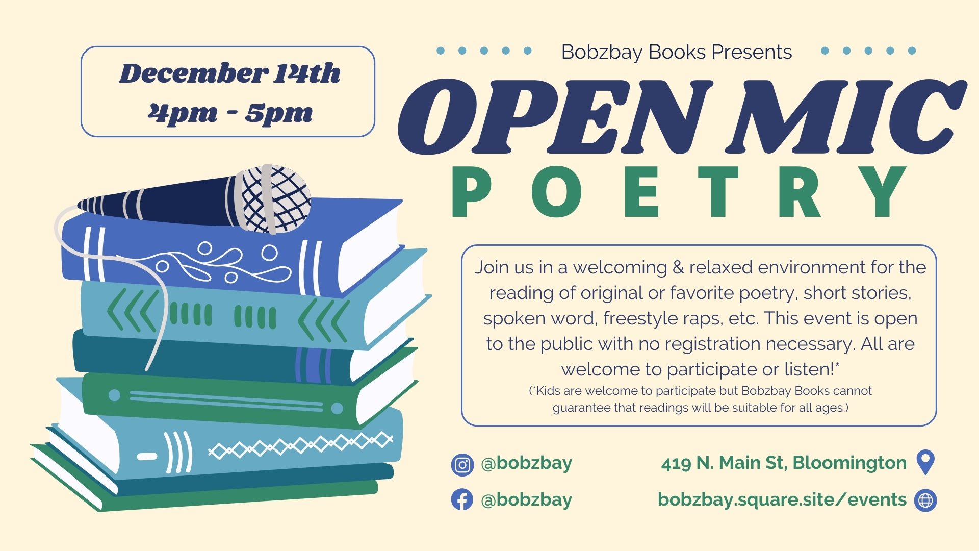 December Open Mic Poetry at Bobzbay Books