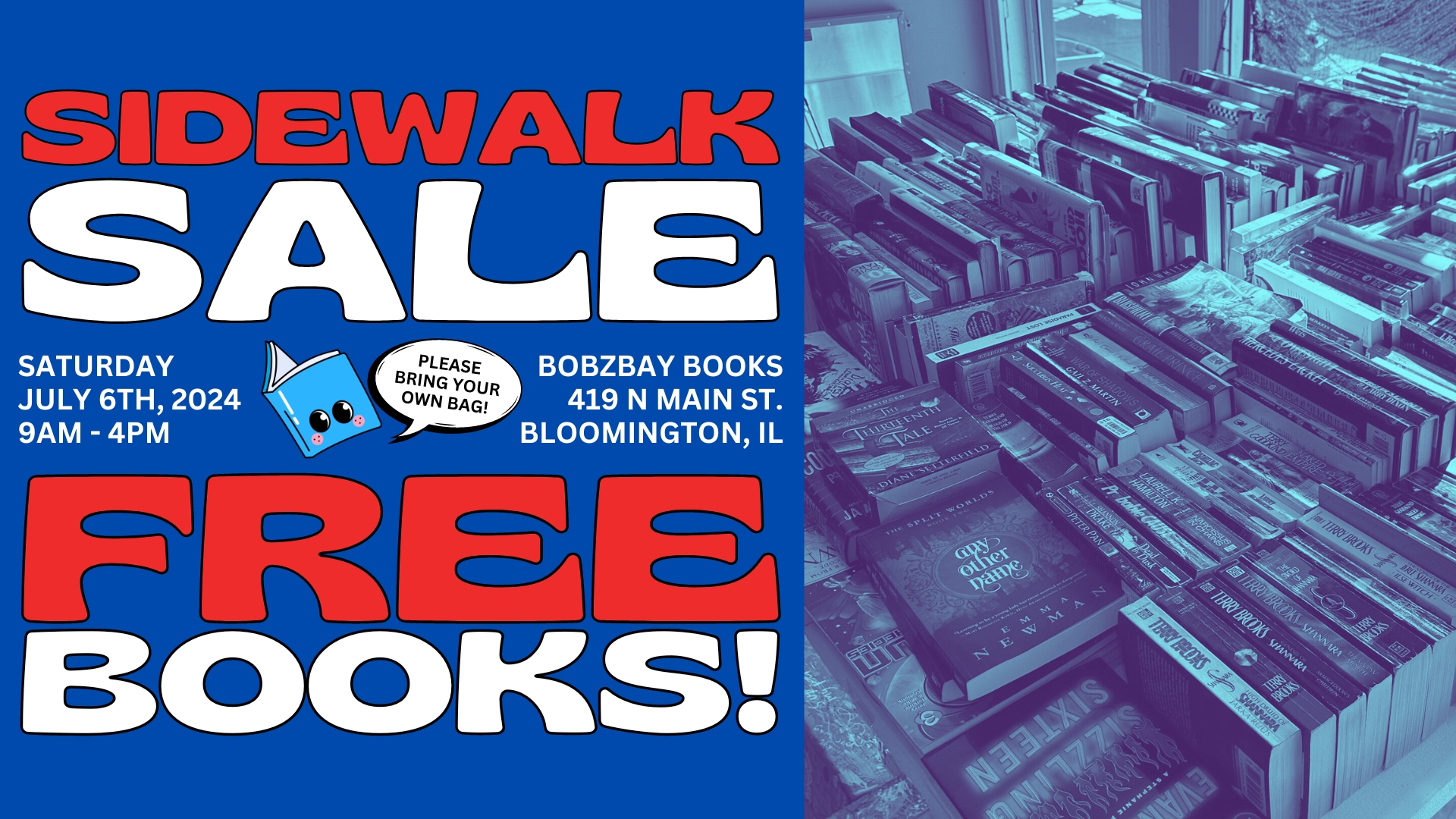 Saturday Sidewalk Sale (aka FREE BOOKS) at Bobzbay Books