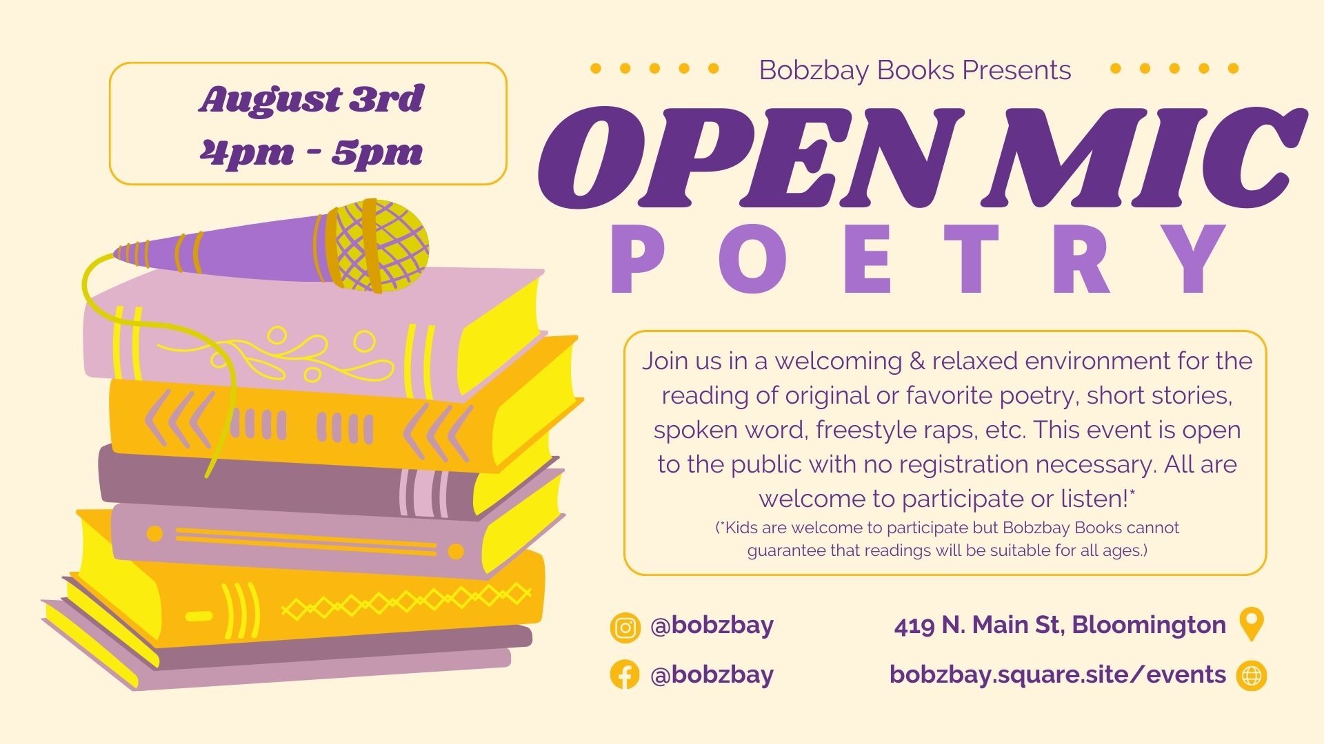 August Open Mic Poetry at Bobzbay Books