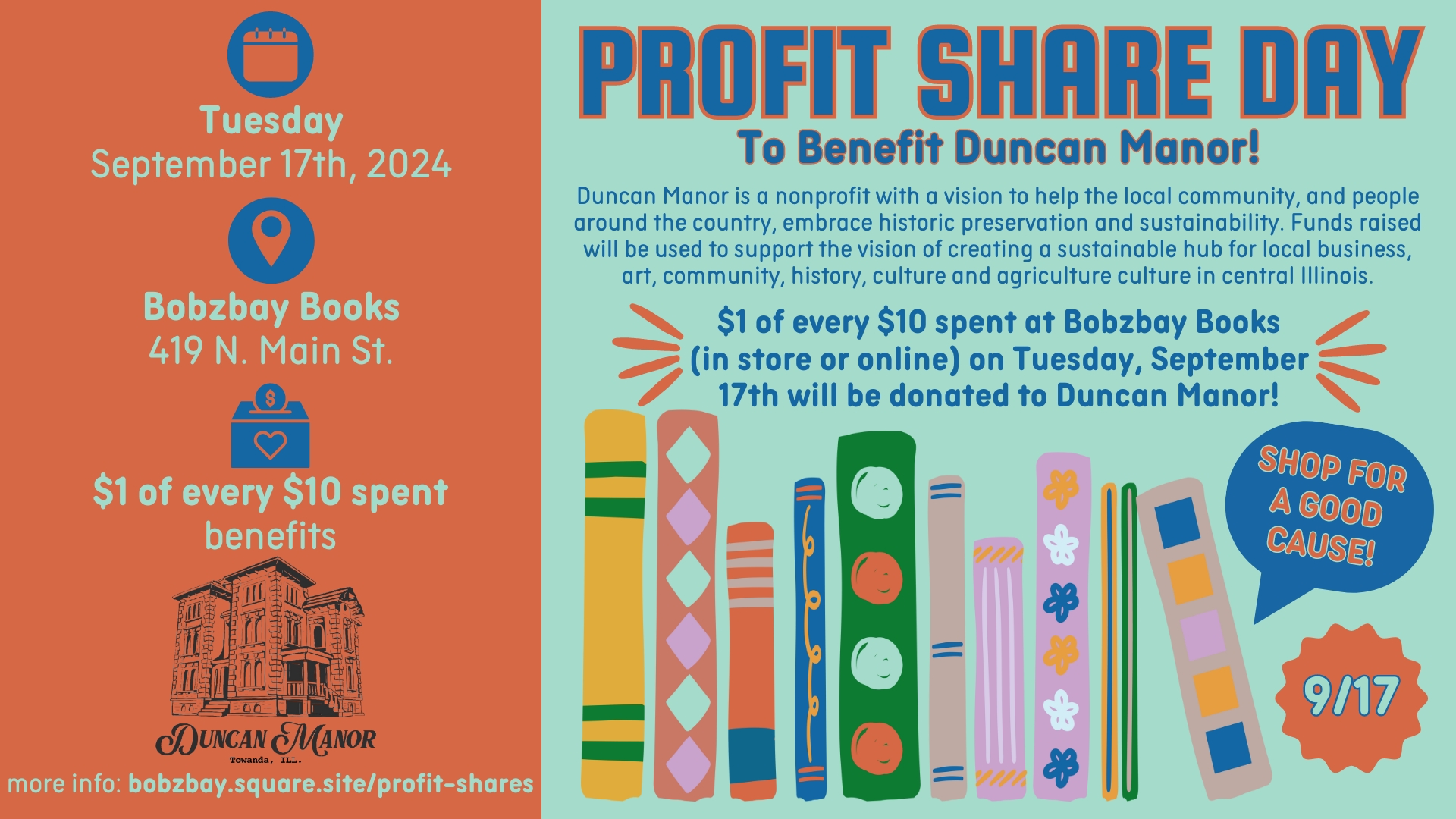 Profit Share Day Benefitting Duncan Manor at Bobzbay Books