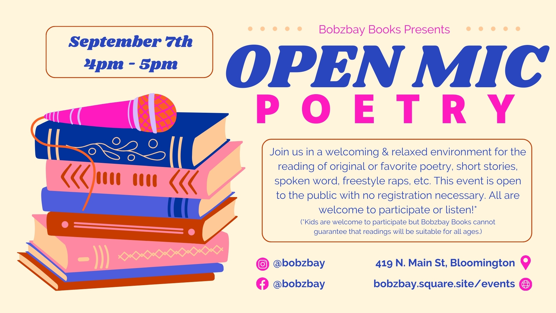 September Open Mic Poetry at Bobzbay Books