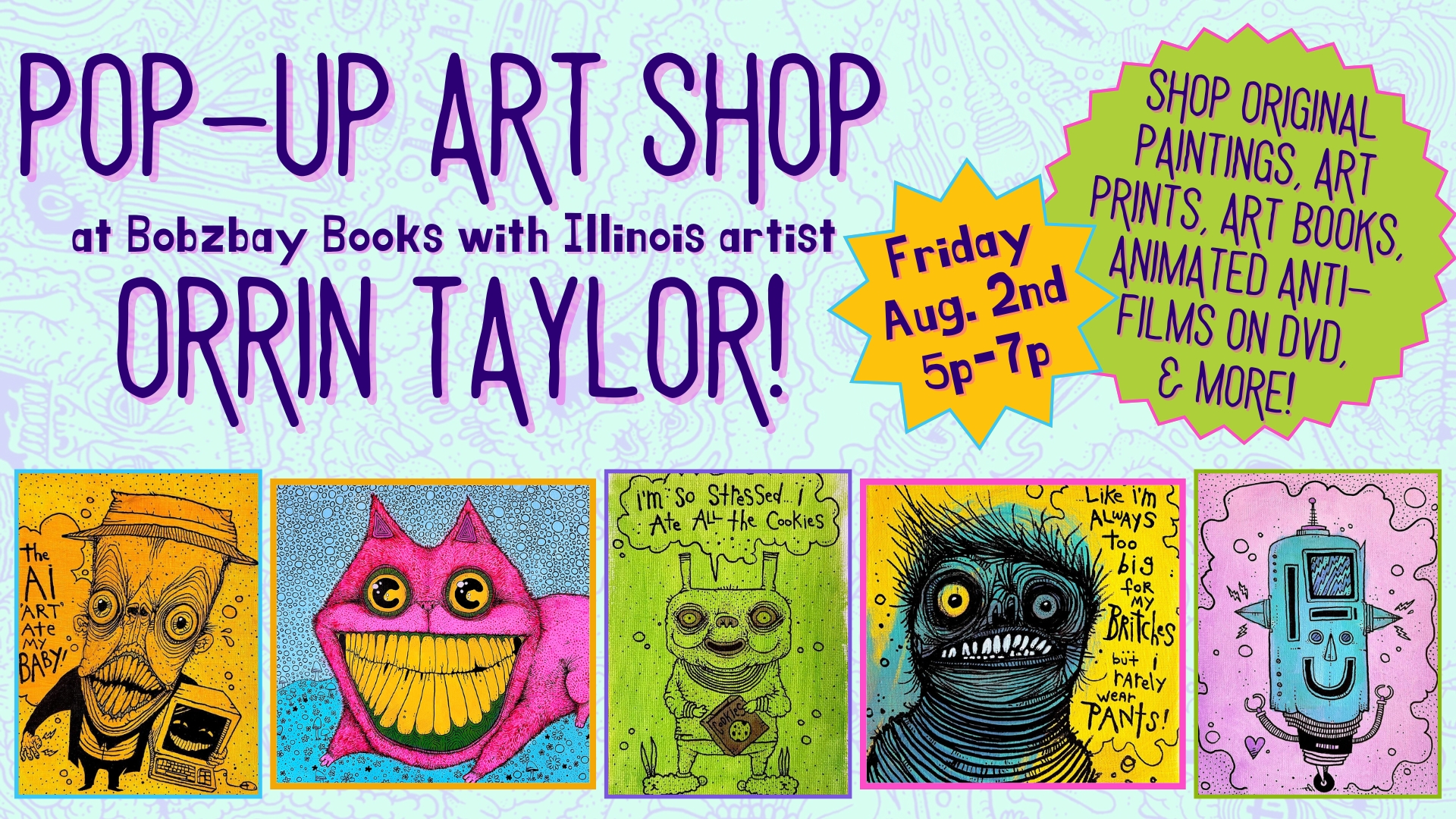 Pop-Up Art Shop with Illinois Artist Orrin Taylor at Bobzbay Books