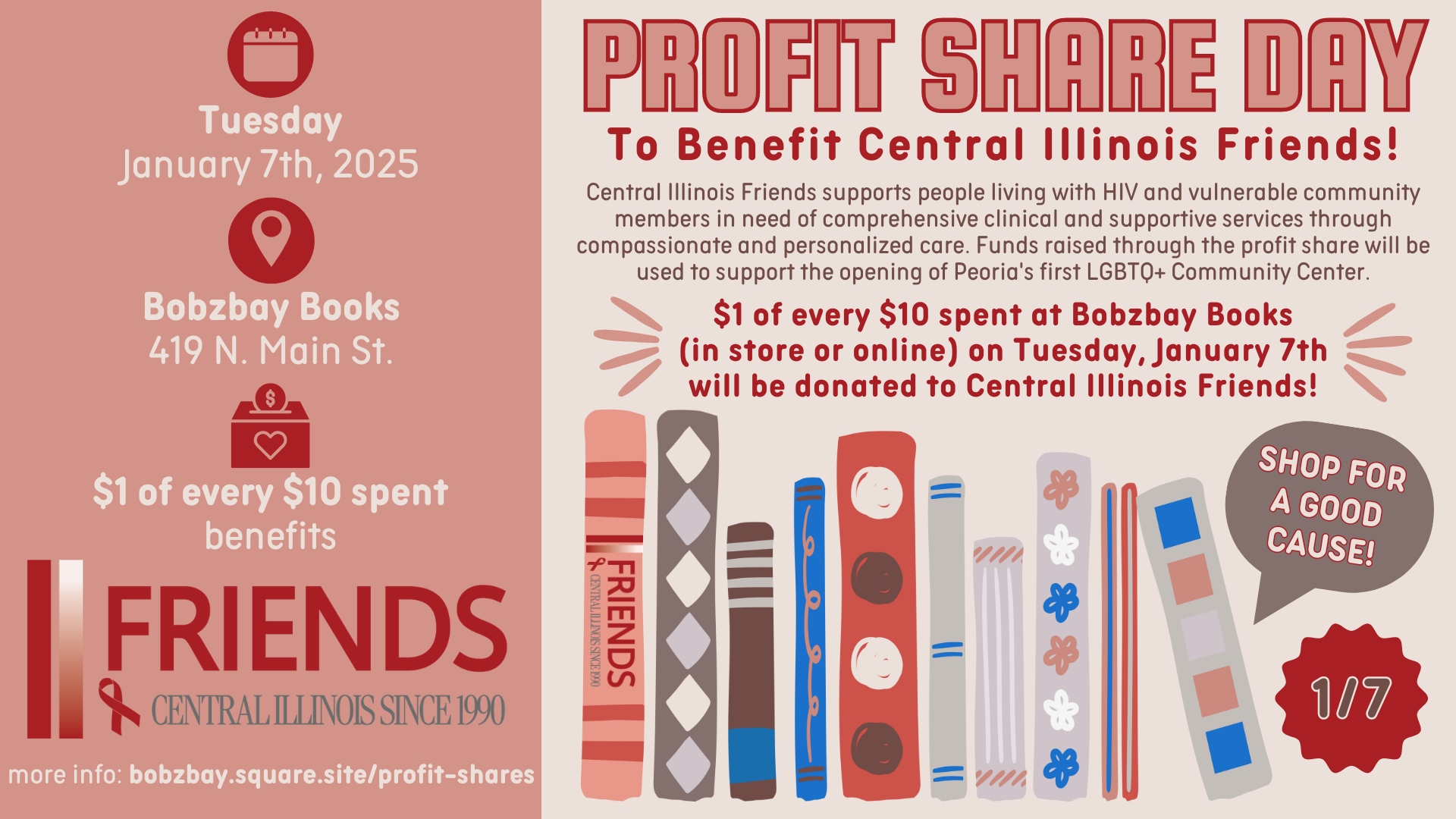 Profit Share Day Benefitting Central Illinois Friends at Bobzbay Books