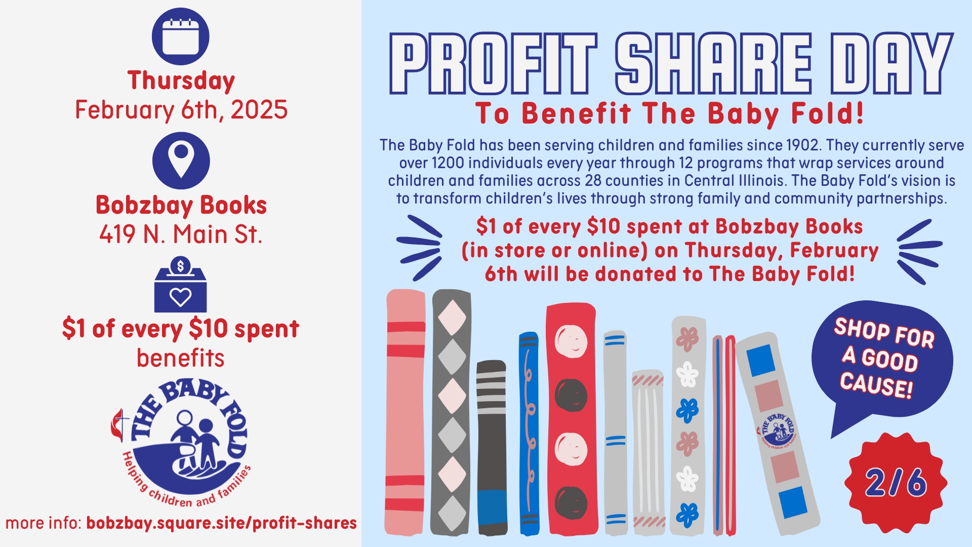 Profit Share Day to Benefit The Baby Fold at Bobzbay Books