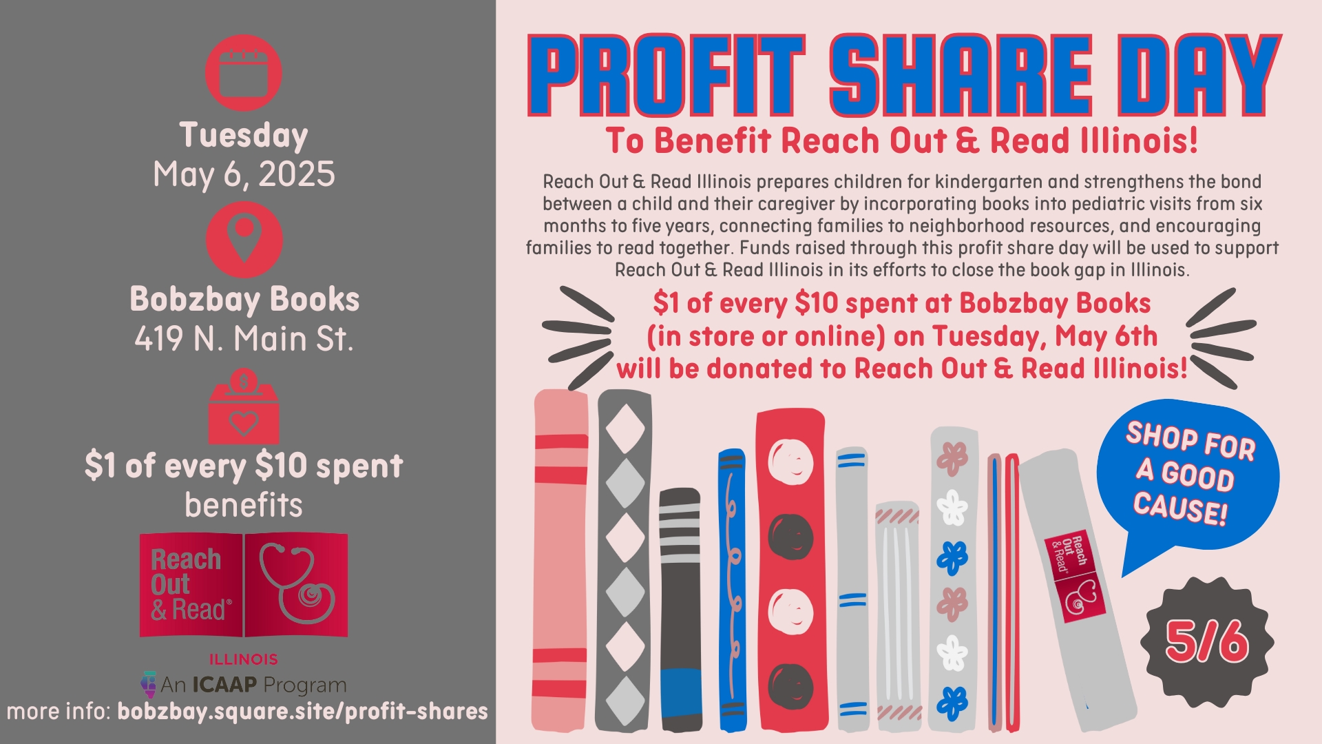 Profit Share Day to Benefit Reach Out & Read Illinois at Bobzbay Books