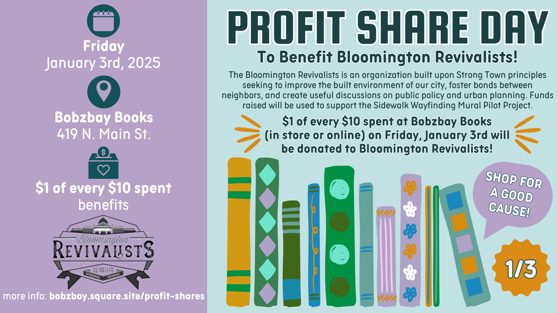 Profit Share Day to Benefit Bloomington Revivalists at Bobzbay Books