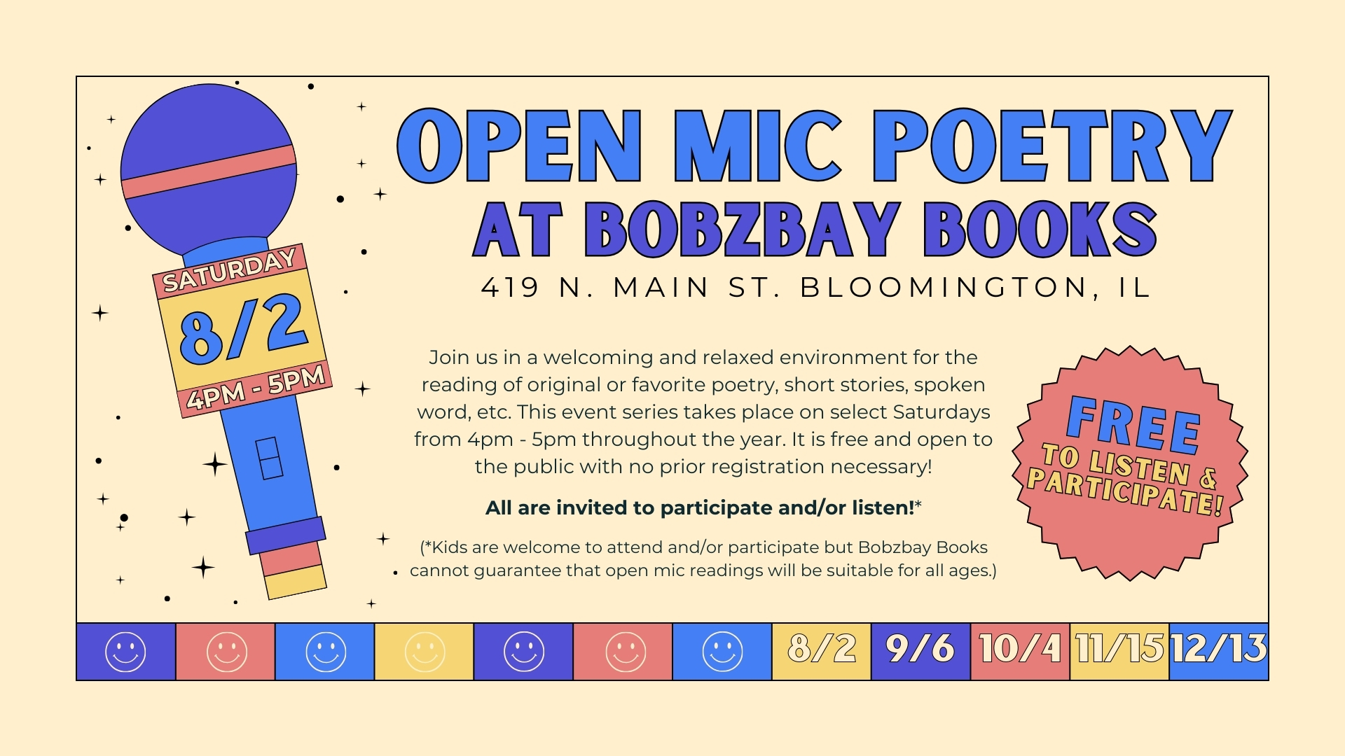 August Open Mic Poetry at Bobzbay Books